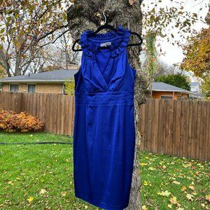 Donna Ricco, elegant bright blue satin dress in size 14